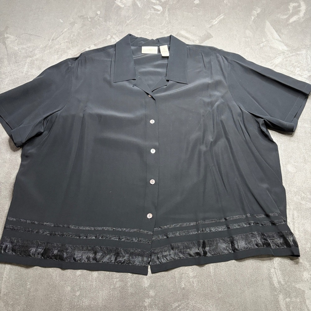 Vtg Elisabeth Liz Claiborne 100% Silk Shirt Womens Sz 20 Black Minimalist Office